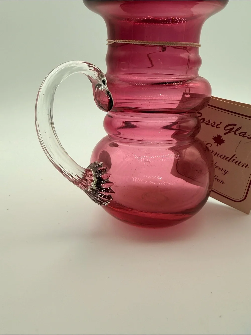 Cranberry Pitcher-Style Vase with Clear Handle